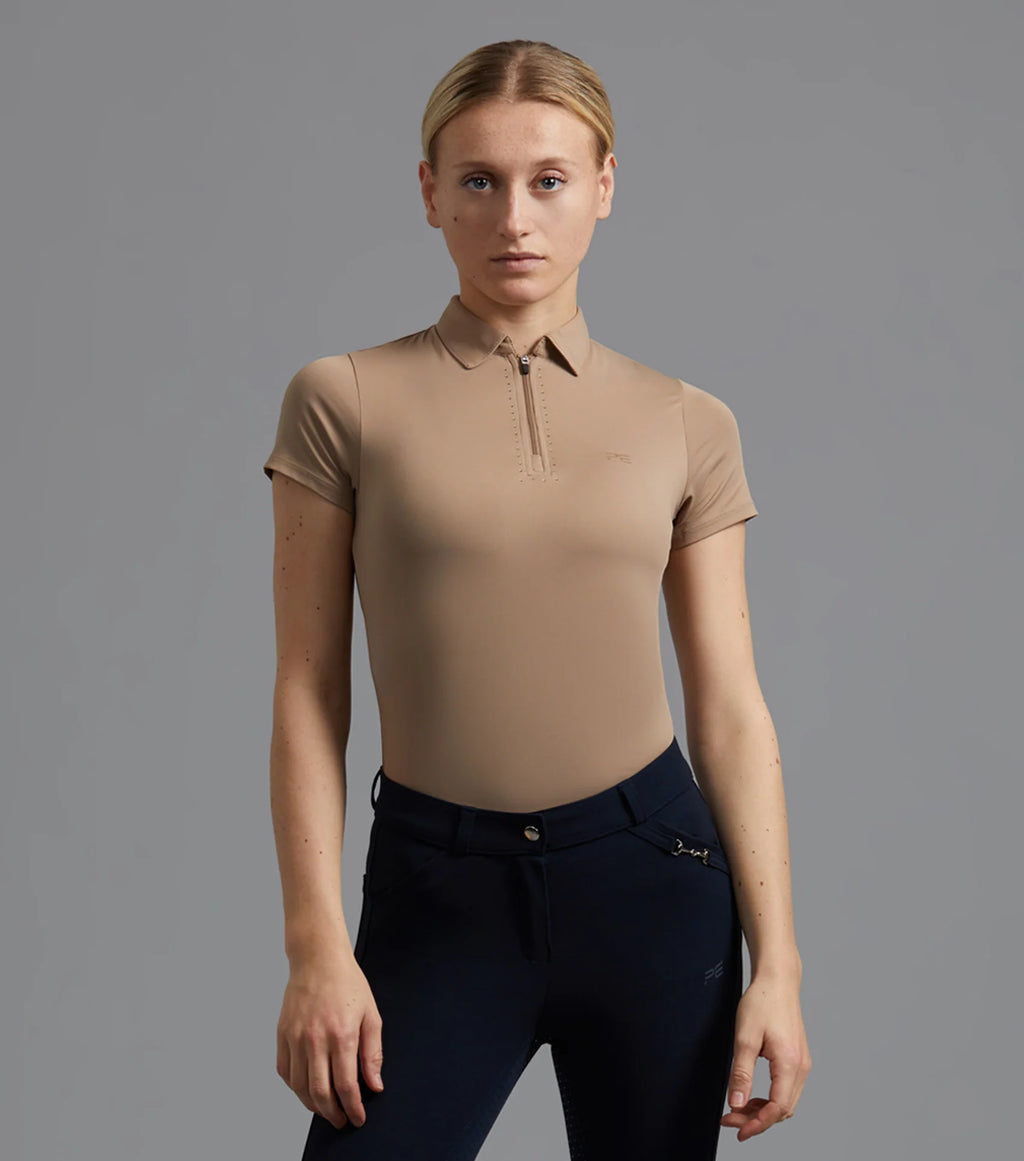 Premier - Scintillo Ladies Short Sleeve Riding Top Beige